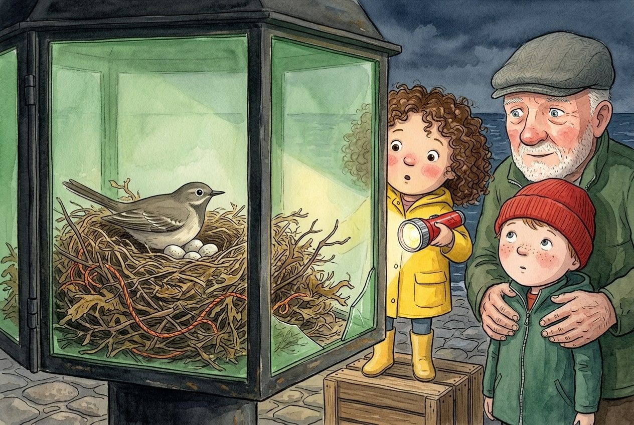 The moment they find the nest, as drawn for a 9 year old.